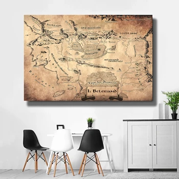 הדפסה מותאם אישית בד ציור הקיר Beleriand מפת פוסטר מדבקות המפה טפט משרד בר רטרו חדר שינה סלון עיצוב #0014