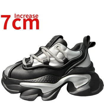 זוג נעלי ספורט ההגירה אופנתי אבא של נעליים לגברים מוגברת 7 סנטימטר יוקרה אירופית אומנות עיצוב מעלית ספורט נעליים מזדמנים