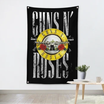 Guns N ROSES להקת מוסיקה הלוגו של הקבוצה בד פוסטר באנרים ארבעה חורים דגל מעונות השינה קישוט הקיר