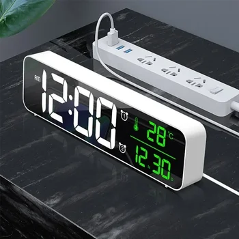 שולחן העבודה LED אלקטרוני על המראה דיגיטלי קישוט נודניק חדרי שינה שעונים שעון USB השולחן הביתה השעון המעורר