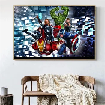 ציורי בד גיבור מצויר נוקמי מארוול איירון-מן, ספיידרמן פוסטרים, הדפסת אמנות קיר תמונות עבור חיים עיצוב הבית