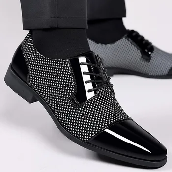 במגמת קלאסיות גברים נעלי אלגנט לגברים אוקספורד מעור נעלי תחרה רשמית עור שחור מסיבת חתונה נעליים